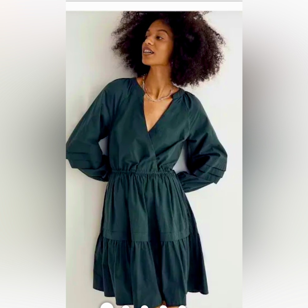 NWT Madewell jewel rich Green Crinkle Poplin Puff Sleeve Wrap in size small